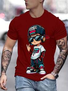Men'S Novelty T-Shirt With 3D Digital Printing, Short-Sleeved - 黑色 - 查看 7