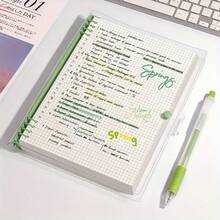 1pc A5 Grid Notebook, 120 Pages, Perforated Pages, Removable Spiral Binding, PVC Cover, Daily Office Supplies, Perfect Gift Choice, Minimalist Style, Music Elements, Replaceable Core. - 120 Pages - View 2