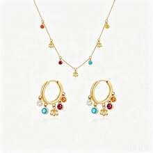 18K Gold Plated Iris Flower Elegant Versatile Gold & Colorful Zirconia Stud Earrings And Necklace Jewelry Set For Women - Gold - View 5