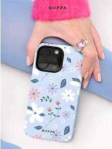 GIIPPA 1件霧藍色背景小花卉圖案設計手機殼，適用於Phone 17 Pro Max，兼容Phone 16 Pro Max、15 Pro Max、14 Pro Max，韓式高端時尚趣味手機殼，兼容11/12/13/14/15/16 Pro Max Plus，優雅設計男女皆宜，聖誕節、情人節、復活節、婚禮季與生日送女友的完美禮物！ - 彩色 - 查看 4