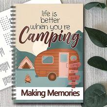 Life Is Better When You'Re Camping 螺旋筆記本－大學線格日記本，復古露營車與營火設計，高品質紙張，適合記錄、學習與創意寫作，便攜式學生校園用品 - 多色 - 查看 12