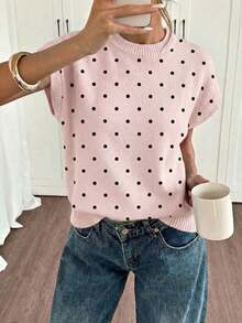 Suéter casual de mujer con cuello redondo, mangas de murciélago y rayas de color contrastante - Rosa 2 - Ver 1