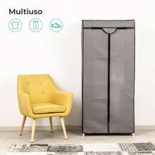 Baroni Home Armadio in Tessuto Richiudibile, Mobile Pieghevole Salvaspazio con Struttura in Ferro per Camera da Letto, Cabina Armadio, Grigio, 1 Ripiano, 1 Barra Appendiabiti, 70x45x155 - 1 Ripiano - Visualizzare 3