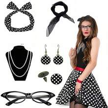 1950s Retro Women's Costume Accessory Set For 1950s Themed Party And Halloween Cosplay: Vintage Party Cosplay, Polka Dot Headband, Earrings, Stud Earrings, Beaded Necklace Accessory Set, Suitable For 1950s Themed Party And Halloween Cosplay, Elegant Costume Accessories, Valentine's Day Holiday Essential Decoration Props, Women's Cosplay Wedding Accessories, Accessories, Women's Headscarf Accessories, Removable Lens - Multicolor - View 18