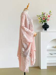 1件極簡優雅花卉圖案波希米亞風刺繡開襟披肩女款和服式圍裙，春夏外穿沙龍，海灘度假防曬抗UV，刺繡開襟衫，時尚百搭奢華裝飾，適合日常穿著，送禮首選 - 粉色 - 查看 4