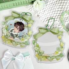 Cute Bouquet-Shaped Acrylic Badge Storage Rack, Purple Bow Design Transparent Ita Bag Accessory, Anime Brooch Display & Protective Case - A - View 11