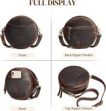 Bolsos cruzados de cuero para mujer S-ZONE, bolsos cruzados de diseño circular a la moda - Marrón oscuro - Ver 7