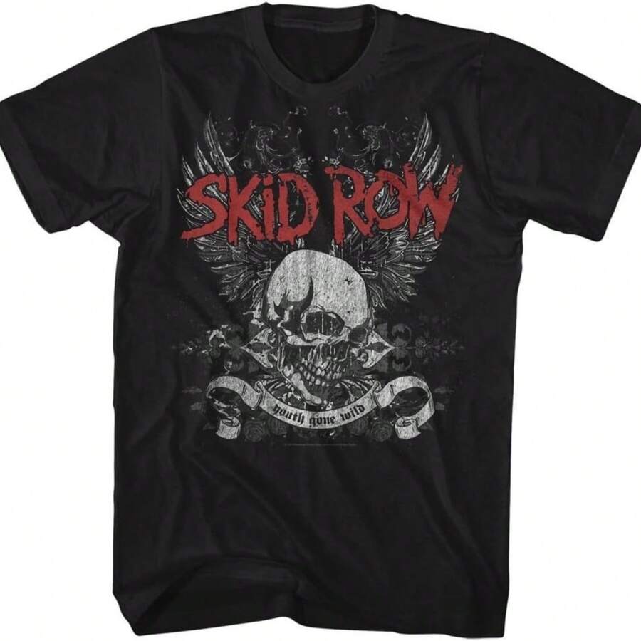 A&E Designs Skid Row T-Shirt Youth Gone Wild Skull And Wings Black Tee, Large - Black - View 1