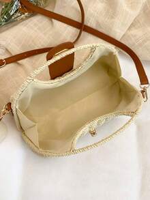 Borsa in paglia beige con tracolla regolabile e rimovibile, design leggero e portatile con chiusura a torsione, e texture intrecciata alla moda e versatile. Ideale per vacanze, spiaggia o shopping. - Beige - Visualizzare 6