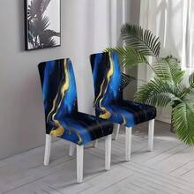 2/4/6 Sets Digital Printed Dining Chair Covers, Blue And Black Gold Geometric Pattern Design, Suitable For Restaurant, Hotel, Celebration Occasions And Holiday Decoration, Ideal Housewarming Gift - Multicolor - View 7