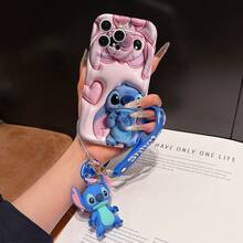 Disney Lilo And Stitch Phone Case : 3D Fluffy Pattern Border Protector Phone Soft Phone Case With A Free Cute Stitch Bracelet Chain Lanyard, Stitch, Lilo, Angel, For Apple 17 Promax 17 Pro 16 15 14 13 12 11 Pro Max XS Max X XR Soft Cover Summer Phone Case - 白色 - 查看 1