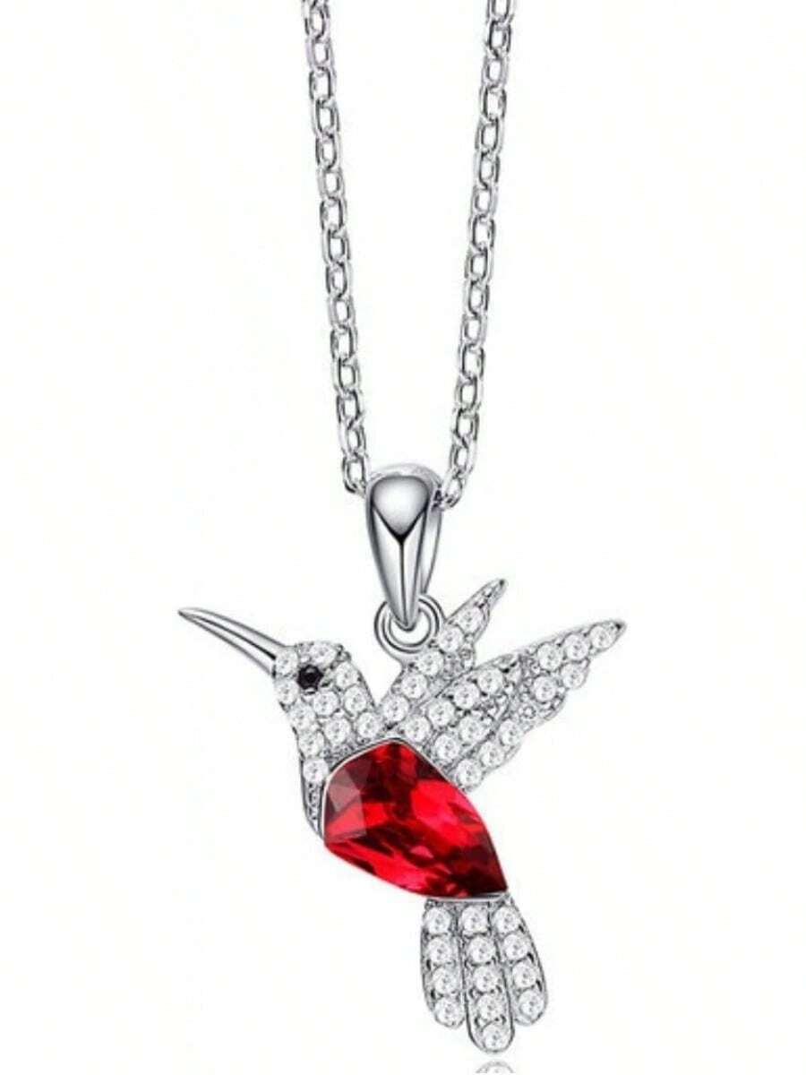 Mayfer | Collar de plata esterlina .925 para mujer con dije de colibrí decorado con cristal aústriaco - Morado - Ver 1