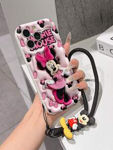 Funda de teléfono Disney Mickey Mouse Clubhouse: Protector de borde con patrón esponjoso 3D, funda de teléfono suave con una cadena de pulsera Mickey Mouse linda gratis, Mickey Mouse, Minnie Mouse, Pato Donald, Pato Daisy, Goofy, Pluto, para Apple 17 Promax 17 Pro 16 15 14 13 12 11 Pro Max XS Max X XR, funda suave de verano - Blanco - Ver 4