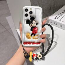 Disney Mickey Mouse Clubhouse Phone Case : 3D Fluffy Pattern Border Protector Phone Soft Phone Case With A Free Cute Mickey Mouse Bracelet Chain Lanyard, Mickey Mouse, Minnie Mouse, Donald Duck, Daisy Duck, Goofy, Pluto, For Apple 17 Promax 17 Pro 16 15 14 13 12 11 Pro Max XS Max X XR Soft Cover Summer Phone Case - 白色 - 查看 1