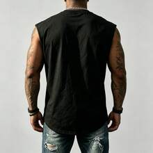 1pc Estilo Rock, Ángel con Máscara de Gas y Alas en Llamas, Camiseta Sin Mangas para Hombre, Diseño Gráfico Detallado y Corte Ajustado, Ideal para Streetwear y Noches Urbanas, Verano/Estilo - Negro - Ver 2