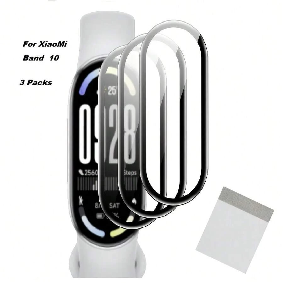 Band 10 Screen Protector 3pcs/Pack + Scraper, Compatible With Xiaomi Band 10 3D Curved Composite Material Full Coverage Soft Film (Non-Glass), Band Watch Film, Anti-Drop, Wear-Resistant, Anti-Scratch, Holiday Gift, High Definition Transparent Composite Soft Film Protects Watch Screen, Easy To Install.