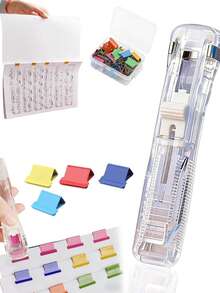 Push Stapler Set With 50 Colorful Metal Clips - Transparent, Removable Clip Pusher For Office And School Supplies - Portable, Easy-To-Use Binder Tool - Sets - View 9