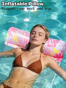 Tropical Palm Print Inflatable Water Hammock Lounge Chair, Breathable Mesh Floating Bed With Air Pillow Neck And Leg Support, Portable Foldable Pool Float For Beach, Poolside Vacation And Photography - Multicolor - View 3