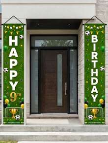 2pcs Football Happy Birthday Vertical Door Banner, 5 6 7 8 9 10 Years Old Football Birthday Doorway Decoration, Green Grass Trophy Print Sports Theme Kids Age Front Door Yard Hanging Party Decor - A - View 10