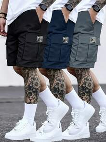 Men's Lightweight Elastic Waist Cargo Shorts Sports - Black - View 9