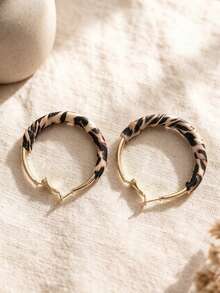1 Pair Leopard Print Fabric Wrapped Large Hoop Earrings, Vintage Hot Girl Style Gold Metal Round Earrings, Daily Commute Streetwear Earrings - Multicolor - View 6