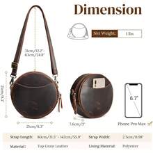 Bolsos cruzados de cuero para mujer S-ZONE, bolsos cruzados de diseño circular a la moda - Marrón oscuro - Ver 6