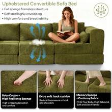STHOUYN Sofá cama convertible de chenilla plegable de 106 pulgadas, sofá modular de piso verde extraíble con almohada, sofá seccional de espuma viscoelástica sin resortes para sala de estar y recámara - Verde - Ver 7