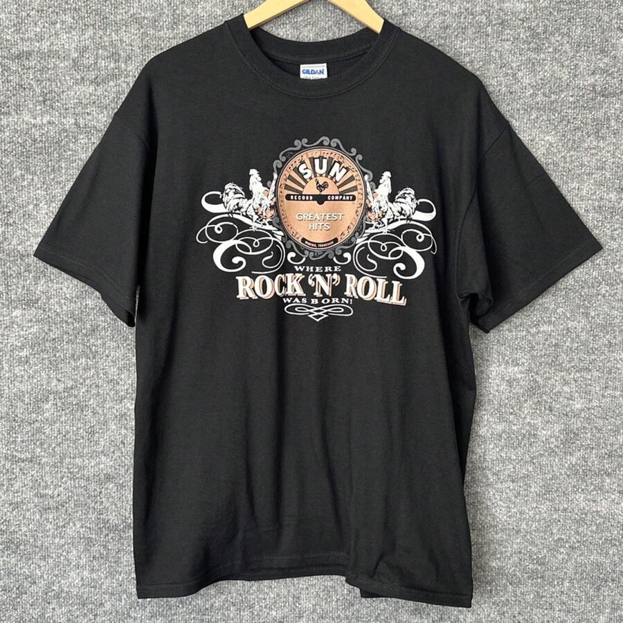 قميص Sun Records للرجال مقاس كبير أسود للجنسين روكابيلي ممفيس موسيقى روك أند رول - الأسود - مشاهدة 1