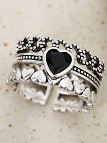 1pc Charming Heart-Shaped Ring, Suitable For Women To Wear, Suitable For Wedding, Engagement, Anniversary Party, Valentine's Day Gift - 1# - View 2