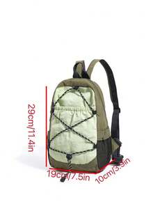 1pc Dual-Color Lightweight Nylon Backpack, Drawstring Elastic Cord Design, Outdoor Hiking Mini Daypack, Unisex - Multicolor - View 2