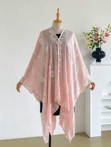1件極簡優雅花卉圖案波希米亞風刺繡開襟披肩女款和服式圍裙，春夏外穿沙龍，海灘度假防曬抗UV，刺繡開襟衫，時尚百搭奢華裝飾，適合日常穿著，送禮首選 - 粉色 - 查看 2