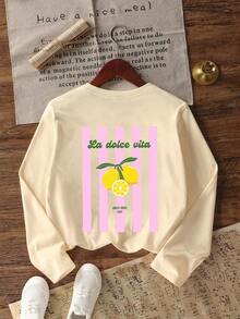 Kaos Lengan Panjang Leher Bulat dengan Motif Kasual dan Menarik untuk Remaja Perempuan, Atasan Musim Gugur/Dingin - Aprikot - View 5