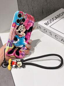 Disney Mickey Mouse Clubhouse Phone Case : 3D Fluffy Pattern Border Protector Phone Soft Phone Case With A Free Cute Mickey Mouse Bracelet Chain Lanyard, Mickey Mouse, Minnie Mouse, Donald Duck, Daisy Duck, Goofy, Pluto, For Apple 17 Promax 17 Pro 16 15 14 13 12 11 Pro Max XS Max X XR Soft Cover Summer Phone Case - White - View 6