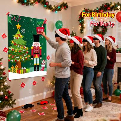 Juegos de Fiesta Navideña: 1 Set de Juego de Venda de Ojos a Gran Escala "El Cascanueces", Incluye 24 Pegatinas-Tablero de Juego de Fiesta, Regalos de Fiesta de Navidad, Año Nuevo y Cumpleaños, Decoraciones de Pared, Actividad de Venda de Ojos con Sombreros de Cascanueces (Materiales de Papel)