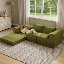 STHOUYN Sofá cama convertible de chenilla plegable de 106 pulgadas, sofá modular de piso verde extraíble con almohada, sofá seccional de espuma viscoelástica sin resortes para sala de estar y recámara - Verde - Ver 3