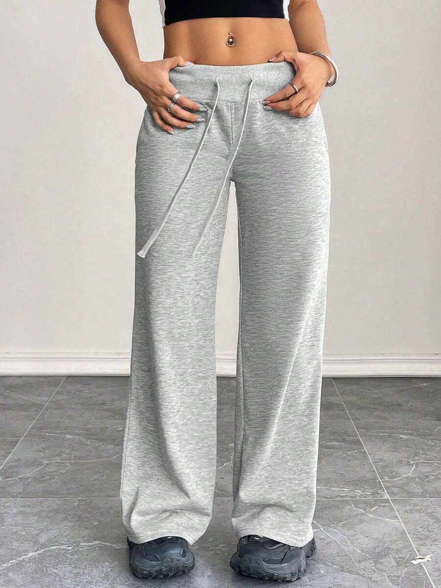 PETITE Women's Smooth Fabric Sports Trousers, Comfortable And Casual, Low Waist And Wide Leg, Autumn Clothing For Women, Winter Clothing For Women - 灰色 3 - 查看 1