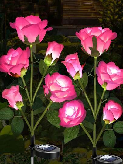 Solar Powered Floral Garden Lights, Outdoor Yard Decoration Waterproof 1/2 Pack, Solar Powered Pink Rose For Garden Yard Decoration Outdoor, Valentine's Day/Mother's Day Birthday Gift For Mom, Grandma