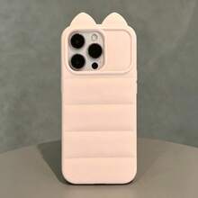 1PC Cat Ear Side Cat Paw Dopamine Lucky Cat Phone Case Compatible With Apple 17/16 Pro Max, Minimalist Creative Personalized Protective Cover For IPhone 15/14/16/15PM/14/13, Macaron Couple Phone Case - Multicolor - View 3