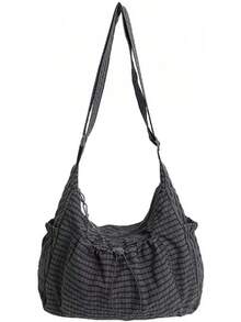 Bolso bandolera de nailon para mujer, ligero, con correa ajustable y múltiples bolsillos - Gris - Ver 2