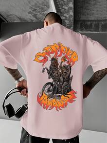 Men's  Casual T-Shirt With A Round Neck, Stylish Slogan Design, Easy To Match Top. Men's Short-Sleeved Shirt, Casual Sporty Style, With A Modern Design. - 混合色3 - 查看 1