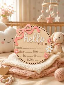 Baby Sachen Baby Essentials Rosa Schleife Hallo Welt Neugeborene Geburtsankündigung Plakette Holz Baby Namensschild Foto Requisite Baby Mädchen Sachen Schwangerschaftsankündigung - Verschiedenfarbig - Übersicht 3
