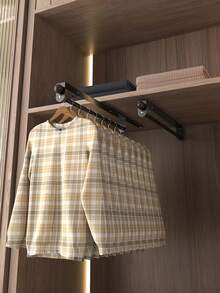 1pc Pull-Out Sliding Clothes Rack, Convenient & Fast, Multi-Functional Closet Storage, With Painted Metal Hooks, Heavy-Duty Adjustable Clothes Rod, Space-Saving Hanging Rod, Suitable For Bedroom Closet, Apartment, Dorm - White - View 5