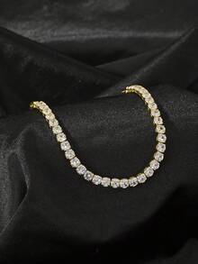 Stainless Steel 18K Gold Plated Heart-Shaped Rhinestone Bracelet Set, 14K Gold Plated Copper Inlaid Cubic Zirconia Open Bangle - Gold - View 4