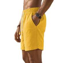 Set Of 3 Premium Linen Shorts For Men - Luxury Beachwear - 黃色 - 查看 3