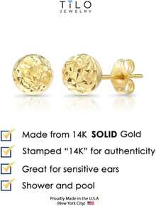 Arete de bola de oro amarillo de 14 quilates con corte de diamante - 0,118 pulgadas - Ver 5