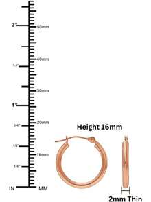arete de aro redondos de oro rosa de 14 quilates, tubo de 2 mm - 16 mm - Ver 3