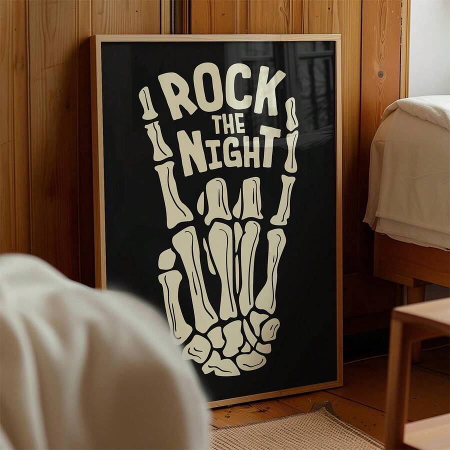 1 pieza Decoración de pared de esqueleto de moda Rock The Night para Halloween, estampado de otoño, decoración de otoño linda, póster de arte de pared en lienzo de temporada de terror, adecuado para decoración del hogar, dormitorio, sala de estar, regalo de cumpleaños y graduación, decoración de Halloween, regalo de Halloween, decoración del Día de Todos los Santos, regalo del Día de Todos los Santos - A - Ver 1