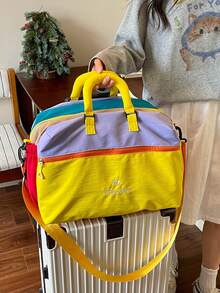 Bolso de viaje de mano estilo coreano con bloques de color arcoíris dopamina, bolso de gimnasio de gran capacidad, ligero y duradero, se puede fijar al equipaje, bolso de mano para viajes cortos, bolso de fitness y yoga, bolso de almacenamiento para dormitorio de estudiantes, bolso organizador de maternidad, bolso de viaje versátil unisex para mujeres - Multicolor - Ver 12