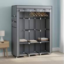 Baroni Home Armadio in Tessuto Richiudibile, Mobile Pieghevole Salvaspazio con Struttura in Ferro per Camera da Letto, Cabina Armadio, Grigio 6 Scomparti - 6 camere - Visualizzare 4