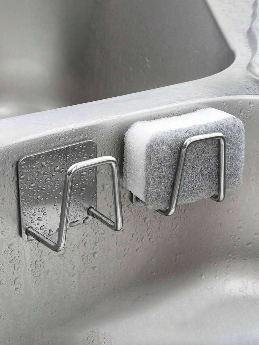 1/3 Piecesstainless Steel Kitchen Sink Sponge Rack, Drain Rack, Wall-Mounted Storage Rack Hook, No-Drill Kitchen Storage Rack, Sponge And Washbasin Bracket, Easy To Install, Space-Saving, Practical Hooks, Kitchen Accessories, Christmas Gift.
